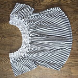 Ambiance Black and White Boxy Blouse with Bib Collar